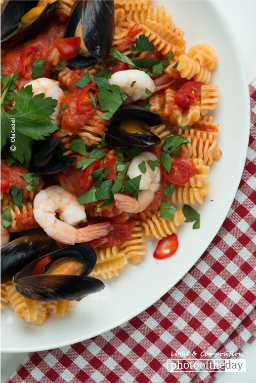 Pasta Marinara Overhead, by Ola Cedell