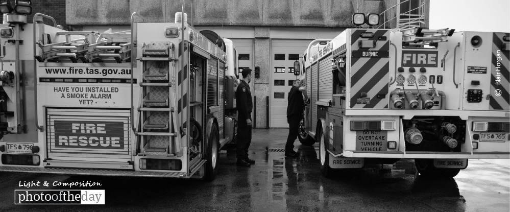Firefighters Checking Truck, by Blair Horgan