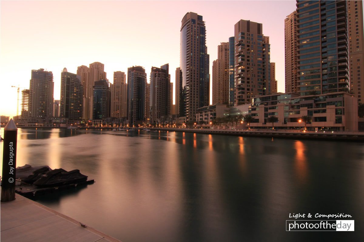 Golden City, by Joy Dasgupta - Night Photography, Photography Awards, Photo of the Day, Art Photography, Dubai Marina