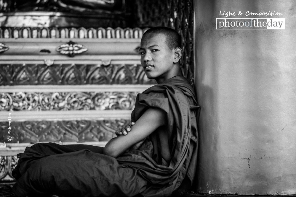 The Monk at Shwedagon Pagoda, by Shirren Lim - Portrait Photography, Photojournalism, Award Winning Photography, Shwedagon Pagoda, Shirren Lim