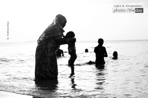 Beach Sunset with Granny by Andisiwe Boya - Photojournalism, Black and White Photography, Award Winning Photography, Photography Awards,  Andisiwe Boya