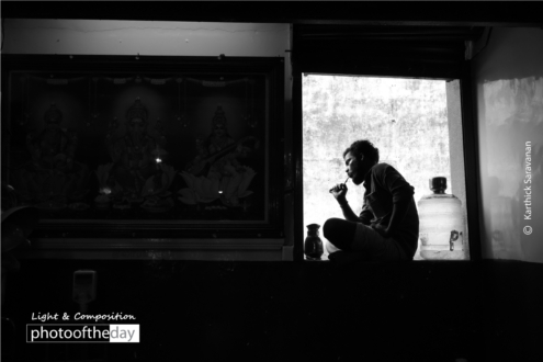 A Man with Shadows of Toothbrush by Karthick Saravanan - Photojournalism, Black and White Photography, Art Photography, Photography Awards, Photo of the Day
