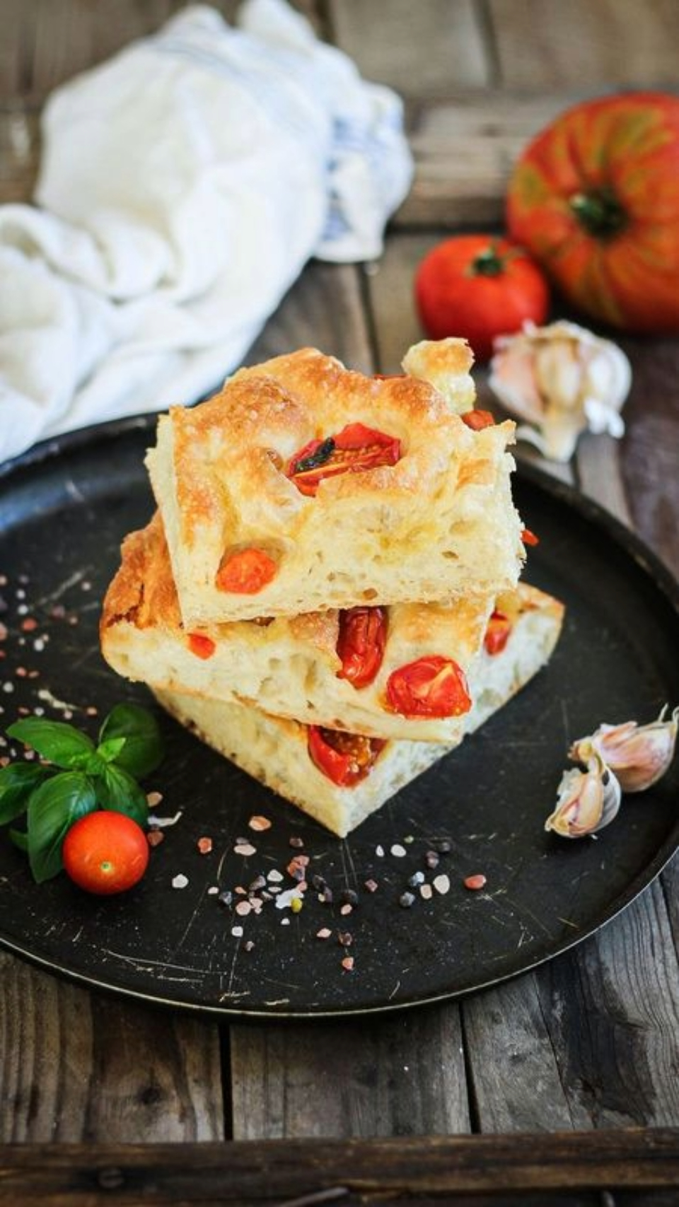 Focaccia with Cherry Tomatoes and Fresh Basil by Larisa Sferle - Photo of the Day, Food Photography, Photography Awards, Art Photography, Online Photography Courses