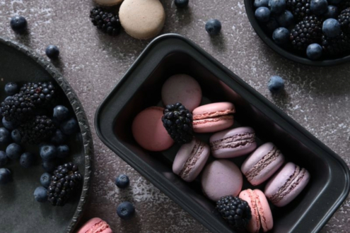Raspberry & Blueberry Macarons by Leanne Lindsay - Food Photography, Macarons, Flat Lay Photography, Food Styling, Photography Education