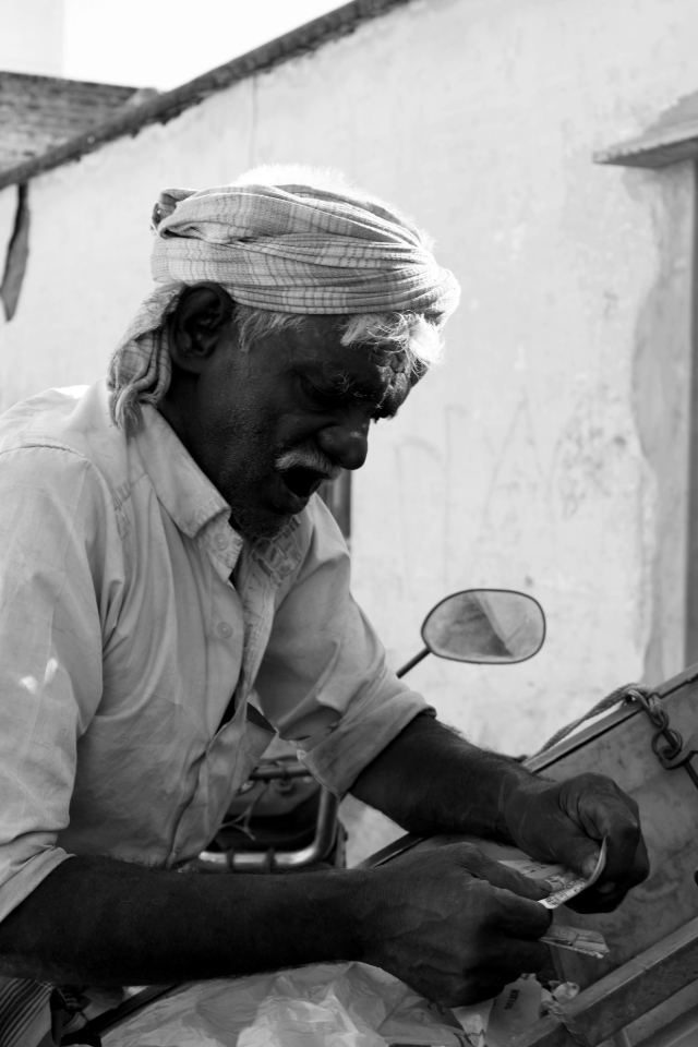 The Old Man's Contemplation by Karthick Saravanan - Street Photography, Photojournalism, Black and White Photography, Observational Photography, Light & Composition University
