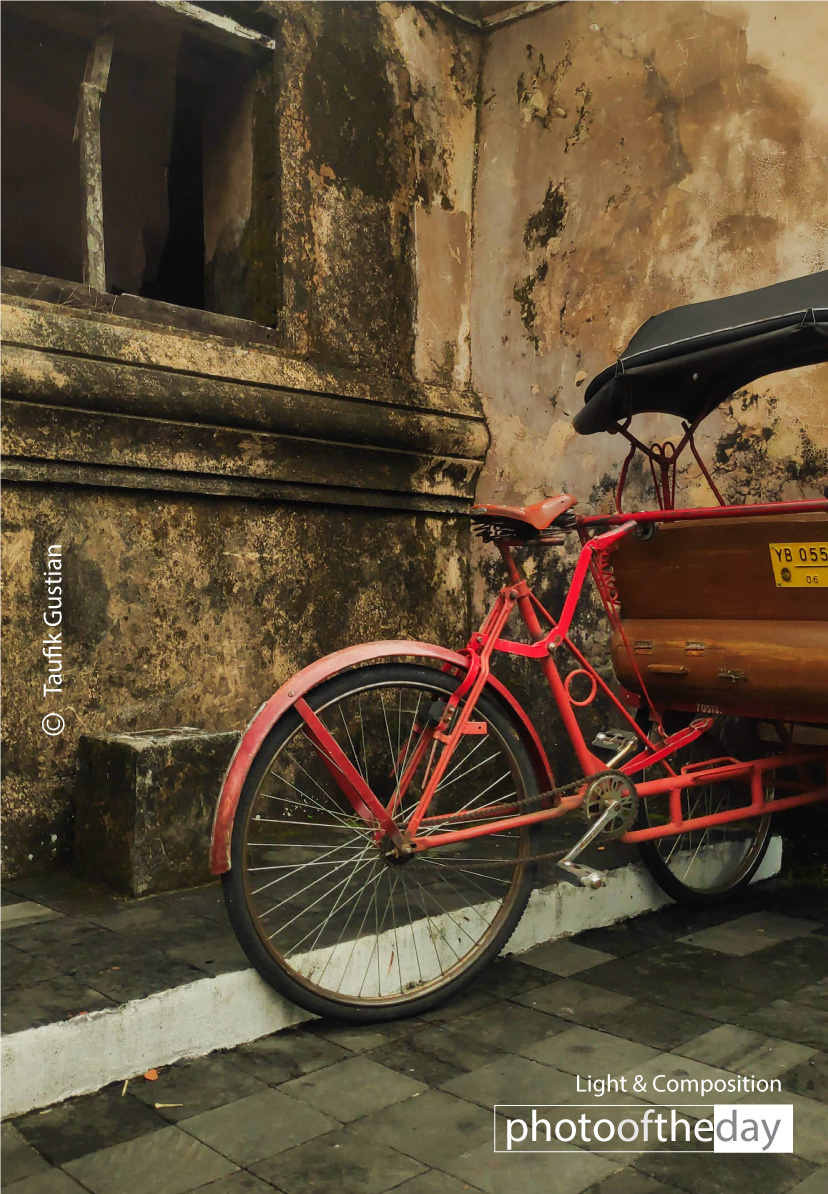Becak at the Corner by Taufik Gustian - Street Photography, Photojournalism, Becak, Yogyakarta, Photo of the Day