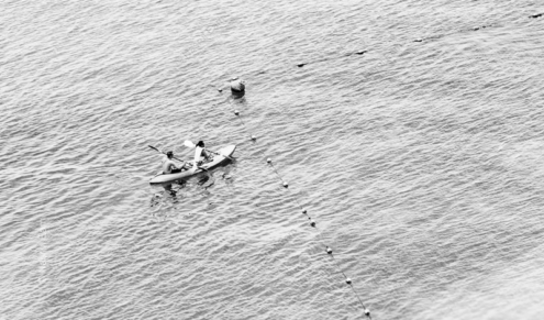 Two Paddlers and the Buoy Line - Fine Art Photography Print, Limited Edition Photography, Black and White Photography,  Art Photography Print,  Luxury Photography Art