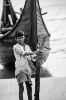 Boy with Wooden Pole - Fine Art Photography Print, Limited Edition Print, Monochromatic Photography, Documentary Photography,  Art Photography for Sale