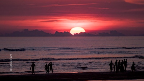 Figures on the Shore at Crimson Sunset - Fine Art Photography Prints, Limited Edition Photography, Luxury Photography Art,  Photography Art Prints, Giclée Photography