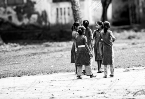 A Circle of Schoolgirls on the Path - Fine Art Photography Prints, Limited Edition Photography, Giclée Print, Black and White Photography,  Documentary Photography