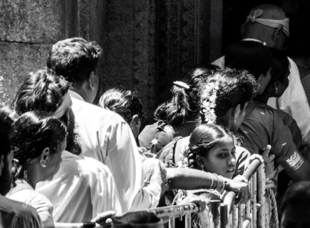 A Gaze in the Pilgrim's Queue - Fine Art Photography Print, Limited Edition Photography, Giclée Print, Monochrome Photography, Documentary Photography