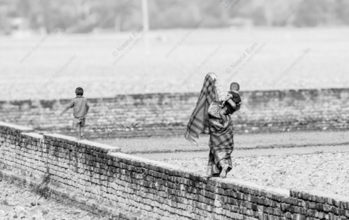 Mother and Children on the Brick Wall - Fine Art Photography Print, Limited Edition Photography,  Giclée Print,  Motherhood Photography,  Art Photography for Sale