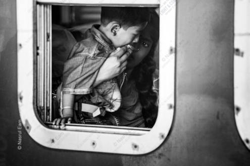 Train Window Embrace - Fine Art Photography Print, Limited Edition Photography, Monochrome Photography, Mother and Child Photography, Art Photography for Sale