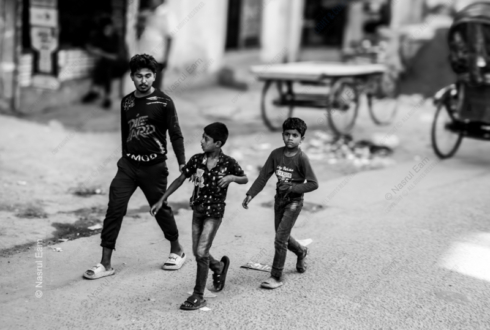 Street Walk with Boys - Fine Art Photography Print, Limited Edition Photography, Monochrome Photography, Street Photography, Human Connection