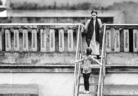 Sisters on the Rooftop Stairs - Fine Art Photography Print, Limited Edition Photography, Museum-Quality Photography,  Art Photography Print, Collector Photography