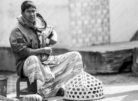 Vendor Seated with His Wicker Basket - Fine Art Photography Print, Limited Edition Photography, Black and White Photography, Documentary Photography, Museum-Quality Prints