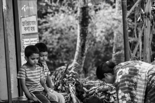 Brothers at the Bus Stop - Fine Art Photography Print, Limited Edition Photography, Monochrome Photography, Childhood Photography, Art Photography for Sale