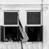 Three Youths at an Open Window with Flag - Fine Art Photography Prints, Limited Edition Photography, Museum-Quality Photography, Black and White Photography,  Art Photography for Sale