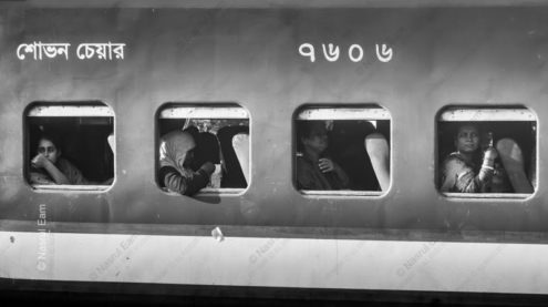 Passengers in Four Windows - photography composition, visual storytelling photography, fine art photography prints, cinematic photography techniques, human emotion photography
