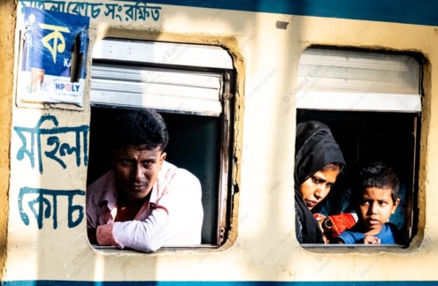 Man, Mother, and Child in Train Windows - Fine Art Photography Prints, Limited Edition Photography Art, Giclée Photography,  Documentary Photography, Art Photography for Sale