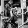 Two Boys at the Bamboo Railing - Fine Art Photography Print, Limited Edition Photography, Black and White Photography, Documentary Photography, Giclée Print