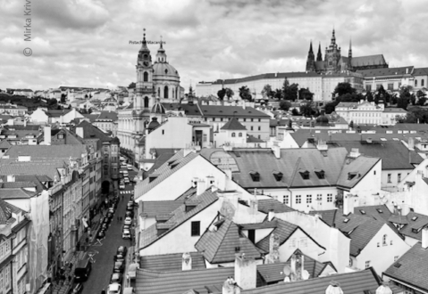 View from the Tower to Prague Castle by Mirka Krivankova - Art Photography, Prague Castle Photography, Black and White Photography, Photo of the Day, Online Photography Courses